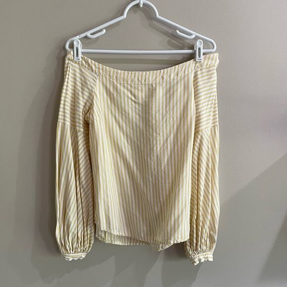 Anthro Maeve Linen Blend Yellow Striped Blouse - Picture 2 of 6